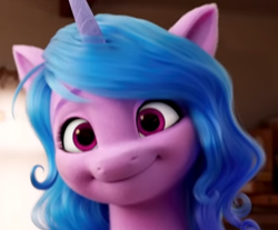 Size: 672x557 | Tagged: safe, imported from derpibooru, screencap, izzy moonbow, pony, unicorn, spoiler:g5, spoiler:my little pony: a new generation, 3d, cropped, cute, g5, izzybetes, my little pony: a new generation, smiling, solo