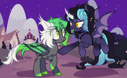 Size: 5476x3386 | Tagged: safe, artist:moonbatz, imported from derpibooru, oc, oc only, oc:jade crescent, oc:stella luna, alicorn, bat pony, pony, female, mare