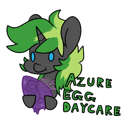 Size: 1808x1776 | Tagged: safe, artist:mimicryfluffoarts, imported from derpibooru, part of a set, oc, oc only, oc:azure slash, unicorn, carrying, changeling egg, chibi, male, mimicry's silly doodles