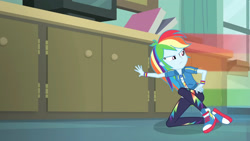 Size: 3410x1920 | Tagged: safe, imported from derpibooru, screencap, rainbow dash, equestria girls, equestria girls series, happily ever after party, clothes, converse, cutie mark, cutie mark on clothes, female, geode of super speed, happily ever after party: rainbow dash, hoodie, jewelry, magical geodes, necklace, rainbow trail, shoes, sneakers, solo