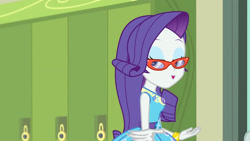 Size: 3410x1920 | Tagged: safe, imported from derpibooru, screencap, rarity, equestria girls, equestria girls series, happily ever after party, bracelet, clothes, cutie mark, cutie mark on clothes, female, geode of shielding, glasses, hairpin, happily ever after party: rarity, jewelry, magical geodes, open mouth, rarity peplum dress, rarity's glasses, solo