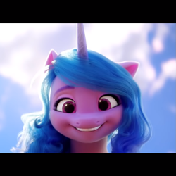 Size: 1079x1078 | Tagged: safe, imported from derpibooru, screencap, izzy moonbow, pony, unicorn, spoiler:my little pony: a new generation, 3d, beautiful, cropped, cute, female, g5, hi new friend, izzybetes, looking at you, mare, my little pony: a new generation, solo, square