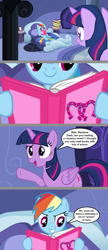 Size: 1136x2641 | Tagged: safe, artist:silverbuller, edit, edited screencap, imported from derpibooru, screencap, rainbow dash, twilight sparkle, alicorn, read it and weep, 2020, book, comic, multicolored hair, multicolored mane, multicolored tail, screencap comic, tail, twilight sparkle (alicorn)