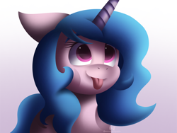 Size: 2048x1536 | Tagged: safe, artist:smudgedpasta, imported from derpibooru, izzy moonbow, pony, unicorn, cute, female, floppy ears, g5, izzybetes, mare, solo, tongue out