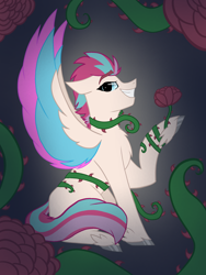 Size: 1620x2160 | Tagged: safe, artist:birbnerd17, imported from derpibooru, zipp storm, pegasus, pony, female, flower, g5, grin, looking at you, mare, smiling, solo, thorn, thorns, unshorn fetlocks, vine, wings