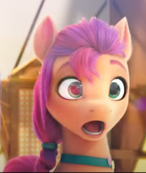 Size: 452x534 | Tagged: safe, imported from derpibooru, screencap, sunny starscout, earth pony, pony, spoiler:my little pony: a new generation, 3d, :o, cropped, g5, my little pony: a new generation, open mouth, reflection, shocked, solo