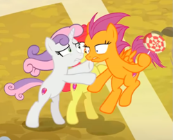 Size: 591x477 | Tagged: safe, imported from derpibooru, screencap, apple bloom, scootaloo, sweetie belle, earth pony, pegasus, pony, unicorn, growing up is hard to do, bipedal, candy, cropped, cutie mark crusaders, food, lollipop, older, older apple bloom, older cmc, older scootaloo, older sweetie belle, solo, windswept mane