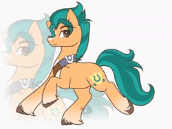 Size: 2048x1536 | Tagged: safe, artist:kitsumebutterfy, artist:tresmariasarts, imported from derpibooru, hitch trailblazer, earth pony, pony, blaze (coat marking), coat markings, cute, facial markings, g5, hitchbetes, looking at you, male, pale belly, sash, simple background, socks (coat markings), solo, stallion, unshorn fetlocks, white background, zoom layer