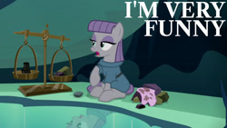 Size: 1280x720 | Tagged: safe, edit, edited screencap, editor:quoterific, imported from derpibooru, screencap, maud pie, earth pony, pony, season 7, uncommon bond, female, mare, open mouth, rock, solo