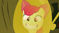 Size: 1920x1080 | Tagged: safe, imported from derpibooru, screencap, apple bloom, earth pony, pony, season 2, the cutie pox, 1080p, adorabloom, apple bloom's bow, applebetes, bow, cute, female, filly, grin, hair bow, reflection, smiling, solo