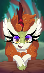 Size: 4344x7208 | Tagged: safe, artist:windykirin, imported from derpibooru, autumn blaze, kirin, absurd resolution, awwtumn blaze, cute, ear fluff, female, grass, happy, long eyelashes, smiling, solo, tree