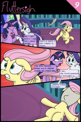 Size: 1280x1935 | Tagged: safe, artist:doodledonutart, artist:pony-thunder, imported from derpibooru, fluttershy, rarity, twilight sparkle, alicorn, pegasus, pony, unicorn, comic:fluttersigh, comic, eyes closed, facehoof, floppy ears, funny, gritted teeth, high res, open mouth, running away, spell gone wrong, twilight sparkle (alicorn)