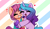 Size: 3116x1779 | Tagged: safe, artist:kittyrosie, imported from derpibooru, izzy moonbow, sunny starscout, earth pony, pony, unicorn, abstract background, bag, bipedal, blushing, bracelet, cute, duo, duo female, eyes closed, female, floating heart, g5, heart, hug, izzybetes, jewelry, mare, missing cutie mark, open mouth, rainbow background, simple background, smiling, sunnybetes, unshorn fetlocks