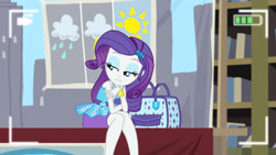 Size: 3410x1920 | Tagged: safe, imported from derpibooru, screencap, rarity, best trends forever, equestria girls, equestria girls series, best trends forever: rainbow dash, bracelet, camera shot, clothes, cutie mark, cutie mark on clothes, female, jewelry, rarity peplum dress, solo