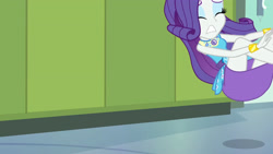 Size: 3410x1920 | Tagged: safe, imported from derpibooru, screencap, rarity, best trends forever, equestria girls, equestria girls series, best trends forever: rainbow dash, bracelet, clothes, cutie mark, cutie mark on clothes, eyes closed, female, geode of shielding, jewelry, lockers, magical geodes, rarity peplum dress, solo