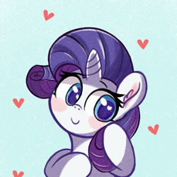 Size: 630x630 | Tagged: safe, artist:kqaii, imported from derpibooru, rarity, pony, unicorn, blush sticker, blushing, bust, colored pupils, cute, ear fluff, female, floating heart, head tilt, heart, heart eyes, horn, looking sideways, mare, photo, raribetes, sketch, smiling, solo, solo female, wingding eyes