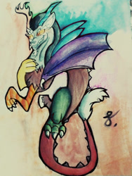 Size: 1200x1600 | Tagged: safe, artist:spirodraw, imported from derpibooru, discord, draconequus, grin, male, smiling, solo, traditional art