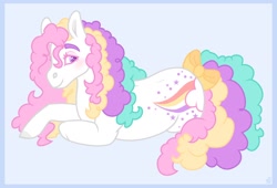 Size: 1280x872 | Tagged: safe, artist:skior, imported from derpibooru, raincurl, pony, g1, lying down, prone, rainbow curl pony, solo