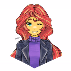 Size: 2894x2894 | Tagged: safe, artist:deeemperor, artist:dragonemperror2810, imported from derpibooru, sunset shimmer, equestria girls, grin, high res, looking at you, one eye closed, profile, simple background, smiling, solo, white background, wink, winking at you