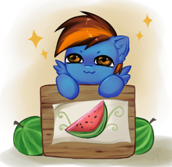 Size: 1856x1807 | Tagged: safe, artist:megabait, imported from derpibooru, oc, pegasus, pony, box, cute, food, herbivore, picture, stars, watermelon, watermelon piece