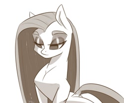 Size: 1000x831 | Tagged: safe, artist:inky_mitts, artist:inkypuso, imported from derpibooru, pinkie pie, earth pony, pony, dock, eyebrows, eyeshadow, grayscale, lidded eyes, makeup, monochrome, pinkamena diane pie, simple background, solo, white background