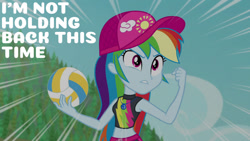 Size: 1280x720 | Tagged: safe, edit, edited screencap, editor:quoterific, imported from derpibooru, screencap, rainbow dash, equestria girls, equestria girls series, forgotten friendship, belly button, clothes, female, geode of super speed, jewelry, magical geodes, midriff, necklace, solo, sports, swimming trunks, swimsuit, volleyball