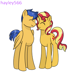 Size: 1575x1517 | Tagged: safe, artist:hayley566, imported from derpibooru, flash sentry, sunset shimmer, pegasus, pony, unicorn, equestria girls, duo, female, flashimmer, male, mare, shipping, stallion, straight