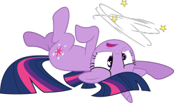 Size: 5061x3000 | Tagged: safe, artist:dashiesparkle, imported from derpibooru, twilight sparkle, pony, unicorn, feeling pinkie keen, circling stars, dizzy, female, floppy ears, lying down, mare, on back, simple background, solo, transparent background, unicorn twilight, vector