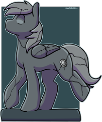 Size: 1524x1813 | Tagged: safe, artist:sexygoatgod, imported from derpibooru, oc, oc only, pegasus, pony, cracks, inanimate tf, oc name needed, petrification, signature, solo, statue, stone, transformation