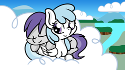 Size: 1920x1080 | Tagged: safe, artist:dinkyuniverse, imported from derpibooru, cotton cloudy, tornado bolt, pegasus, pony, atg 2021, cloud, female, filly, newbie artist training grounds