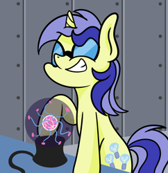 Size: 1920x1980 | Tagged: safe, artist:dinkyuniverse, imported from derpibooru, electric sky, pony, unicorn, atg 2021, goggles, newbie artist training grounds, plasma ball, solo