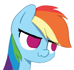 Size: 540x508 | Tagged: safe, artist:hsf, imported from derpibooru, rainbow dash, pegasus, pony, :3, bust, female, mare, no pupils, simple background, solo, transparent background