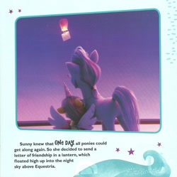Size: 1280x1277 | Tagged: safe, imported from derpibooru, sunny starscout, spoiler:g5, spoiler:my little pony: a new generation, argyle starshine, book, fake horn, fake wings, g5, g5 book, my little pony: a new generation