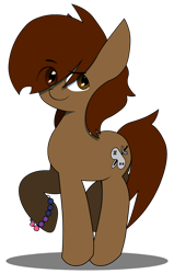 Size: 956x1500 | Tagged: safe, artist:darksoma, imported from derpibooru, oc, oc only, oc:lucy king, earth pony, pony, alternate timeline, alternate universe, bracelet, jewelry, raised eyebrow, rule 63, solo, tra