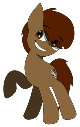Size: 956x1500 | Tagged: safe, artist:darksoma, imported from derpibooru, cheery, oc, oc only, oc:liam king, earth pony, pony, excited, raised hoof, smiling, solo