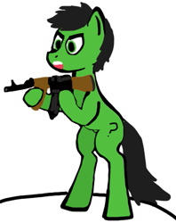 Size: 489x617 | Tagged: safe, artist:azgchip, imported from derpibooru, oc, oc only, oc:anon stallion, earth pony, pony, akm, angry, anon pony, digital art, gun, hoof hold, rearing, solo, weapon