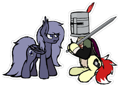 Size: 1678x1218 | Tagged: safe, artist:aaathebap, imported from derpibooru, oc, oc only, oc:aaaaaaaaaaa, oc:selenite, bat pony, pony, armor, dark souls, duo, simple background, transparent background