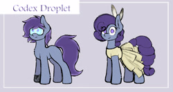 Size: 3000x1600 | Tagged: safe, artist:aaathebap, imported from derpibooru, oc, oc only, oc:codex droplet, cyber pony, cyborg, earth pony, pony, robot, robot pony, fanfic, fanfic art, reference sheet, solo