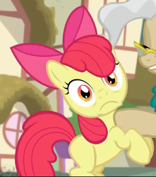 Size: 534x604 | Tagged: safe, imported from derpibooru, screencap, apple bloom, mayor mare, earth pony, pony, bloom and gloom, season 5, cropped, offscreen character, scared, solo focus