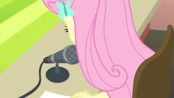 Size: 3410x1920 | Tagged: safe, imported from derpibooru, screencap, fluttershy, equestria girls, equestria girls series, fluttershy's butterflies, faceless female, female, fluttershy's butterflies: rainbow dash, hairpin, microphone, offscreen character, solo