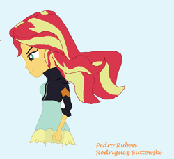 Size: 1084x992 | Tagged: safe, artist:phineasmania, imported from derpibooru, sunset shimmer, equestria girls, my past is not today, bust, clothes, female, simple background, solo