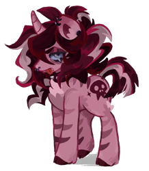 Size: 1760x2020 | Tagged: safe, artist:veixedii, imported from derpibooru, oc, oc:shockrock, hybrid, pony, unicorn, zebra, zebracorn, choker, commission, cutie mark, ear piercing, nose piercing, piercing, pink, pink pony, ponysona, punk, shading, simple background, skull cutie mark, snake bites, spiked choker, spikey mane, tongue piercing, transparent background