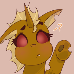 Size: 768x768 | Tagged: safe, imported from derpibooru, oc, oc only, oc:dawn strike, changeling, cute, female, looking at you, question mark, solo, yellow changeling