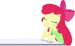 Size: 11358x7008 | Tagged: safe, artist:marcorulezzz, imported from derpibooru, apple bloom, equestria girls, equestria girls series, holidays unwrapped, spoiler:eqg series (season 2), eyes closed, female, palindrome get, simple background, solo, table, the cider louse fools, transparent background, vector