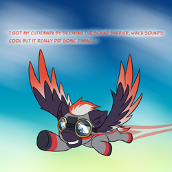 Size: 1500x1500 | Tagged: safe, artist:askavrobishop, imported from derpibooru, oc, oc:bishop, pegasus, comic:askavrobishop, clothes, cloud, feathered wings, female, flight suit, flying, mare, solo, wings