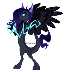 Size: 2000x2000 | Tagged: safe, artist:renhorse, imported from derpibooru, oc, oc:enigma, draconequus, female, high res, lightning, simple background, solo, transparent background