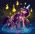 Size: 2910x2800 | Tagged: safe, artist:jewellier, artist:lummh, imported from derpibooru, princess cadance, twilight sparkle, alicorn, pony, crown, cute, cutedance, duo, female, fire, glowing horn, grin, happy, high res, hoof shoes, horn, jewelry, magic, mare, regalia, sisters-in-law, smiling, talking, twiabetes, twilight sparkle (alicorn), walking, water