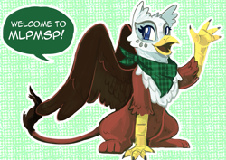 Size: 1129x800 | Tagged: safe, artist:derples, artist:frickerdoodle, artist:laura frick, artist:skypup, imported from derpibooru, oc, oc only, oc:gwendolyn, griffon, female, griffon oc, mlpmsp, solo, speech bubble