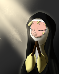 Size: 714x890 | Tagged: safe, artist:hitsuji, imported from derpibooru, them's fightin' herds, community related, eyes closed, nun, nun outfit, paprika (tfh), praying, solo