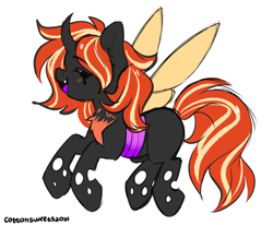 Size: 1764x1452 | Tagged: safe, artist:cottonsweets, imported from derpibooru, oc, oc:rembug, oc:remnant, changeling, double colored changeling, orange changeling, purple changeling